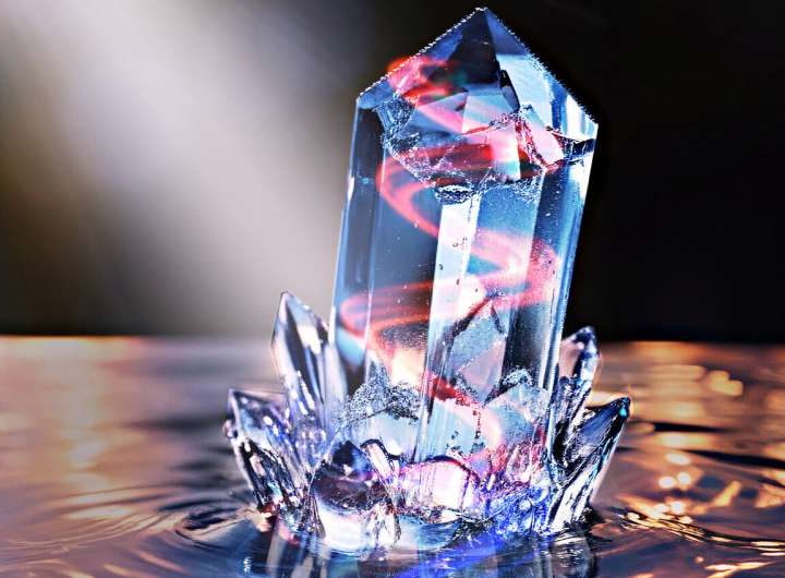 Terahertz pulses induce chirality in a non-chiral crystal