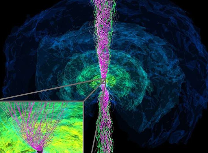 Simulation reveals emergence of jet from binary neutron star merger followed by black hole formation