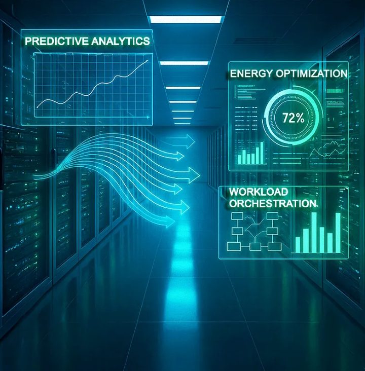 How is physical artificial intelligence used to optimize data center efficiency?