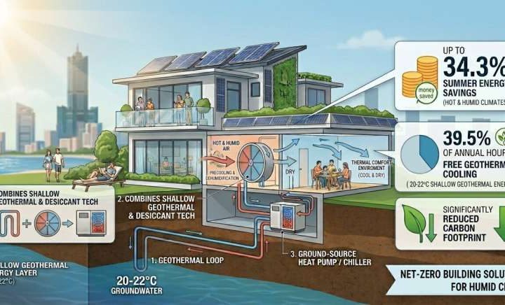 Hybrid desiccant and shallow geothermal cooling can cut energy use in humid climates